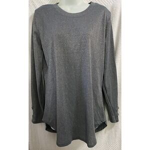 Amaryllis Metallic Blue Tunic Knit Top Size XL Buttons‎ Crochet Long Sleeve EUC